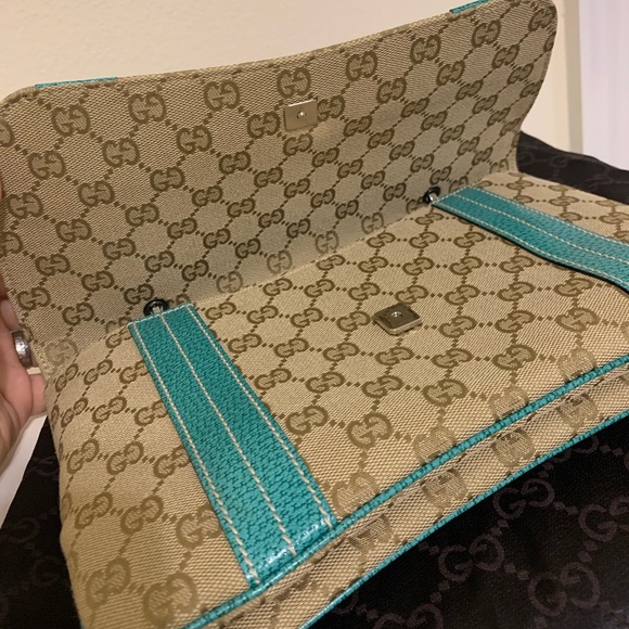 Gucci Canvas/Leather Flap Satchel Limited Turqu - Picture 7 of 12